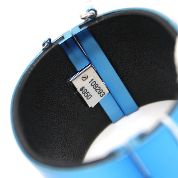 CELINE Minimal Manchette Cuff Bracelet Blue Metal Silver Chain Medium NEW Italy - Picture 5 of 7